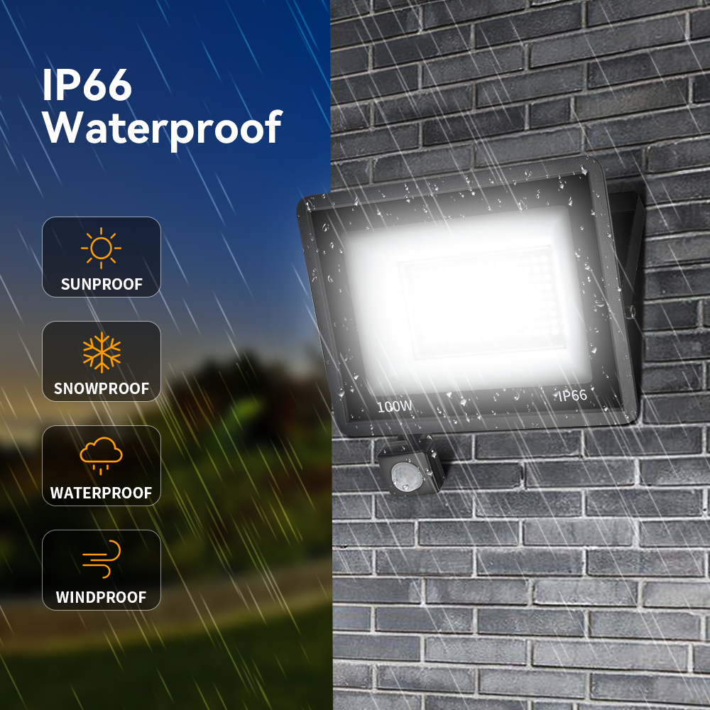 200W LED PIR Motion sensor floodlight Outdoor wall light White light IP66 waterproof Suitable for building facade Parking lot