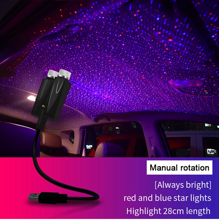 Switch Roof Star LED Night Lights Car USB Projector Light Atmosphere Lamp Home Ceiling Decorative Light Projection Starry Lamp: Red Blue