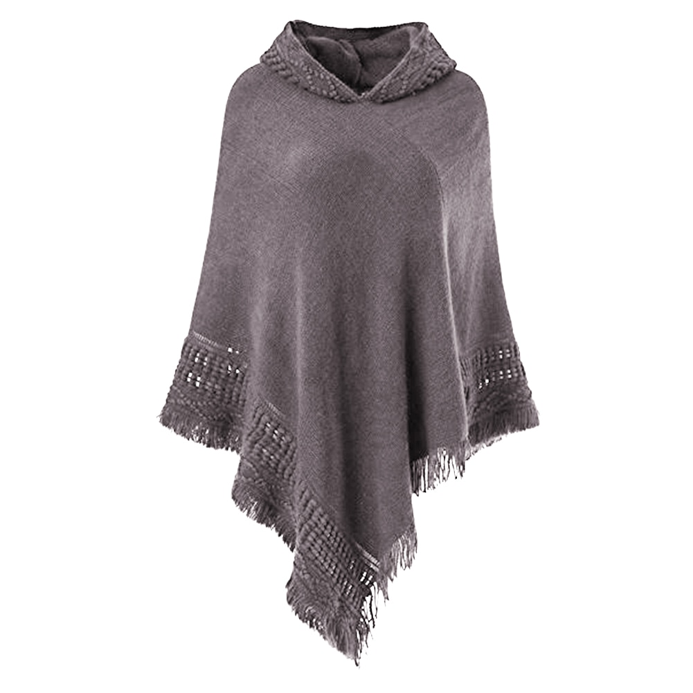 Kvinnor varm stickad batwing topp poncho cape batwing mantel kofta jacka tröja casual lös oregelbunden fåra tofs mantel