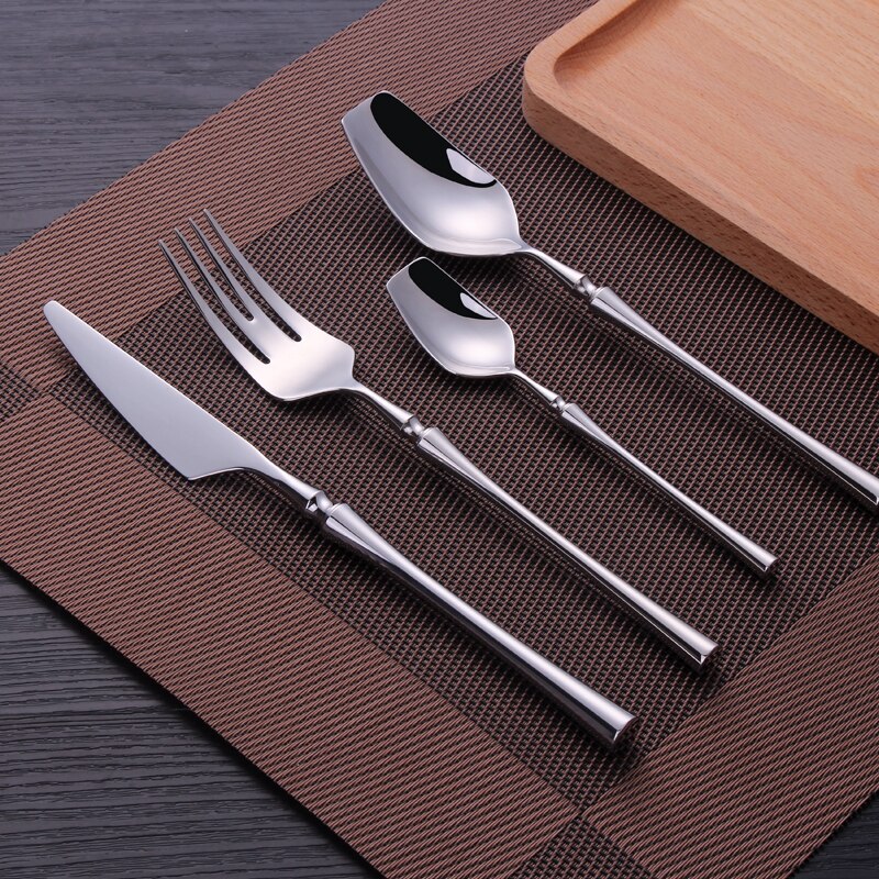 Lyxiga servisset gyllene bestick 304 rostfritt stål bestick middagsset vitguld sked gaffel kniv bestick kit servis set: Spegel-silver 4 st