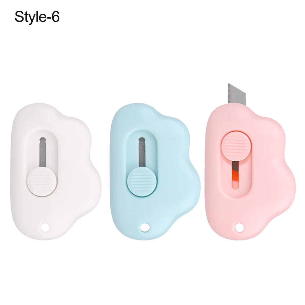 Mini cuchillo utilitario portátil con forma de pata de gato rosa, cortador retráctil, abridor de sobres, herramienta de corte de papel, suministros escolares y de oficina, 1 unidad: Gris claro