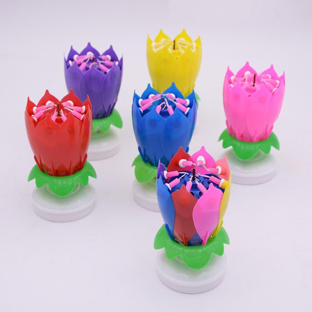 Birthday Cake Music Candles with 8 Candles Lotus Flower Christmas Festival Decorative Music Wedding Party