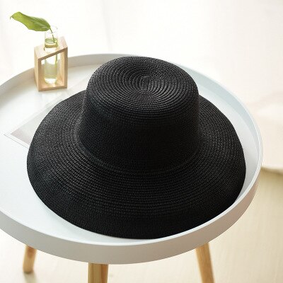 Ploermin zomer strohoed voor dames, lady hepburn hoed, brede rand, slappe strand zonnehoed voor dames: Zwart