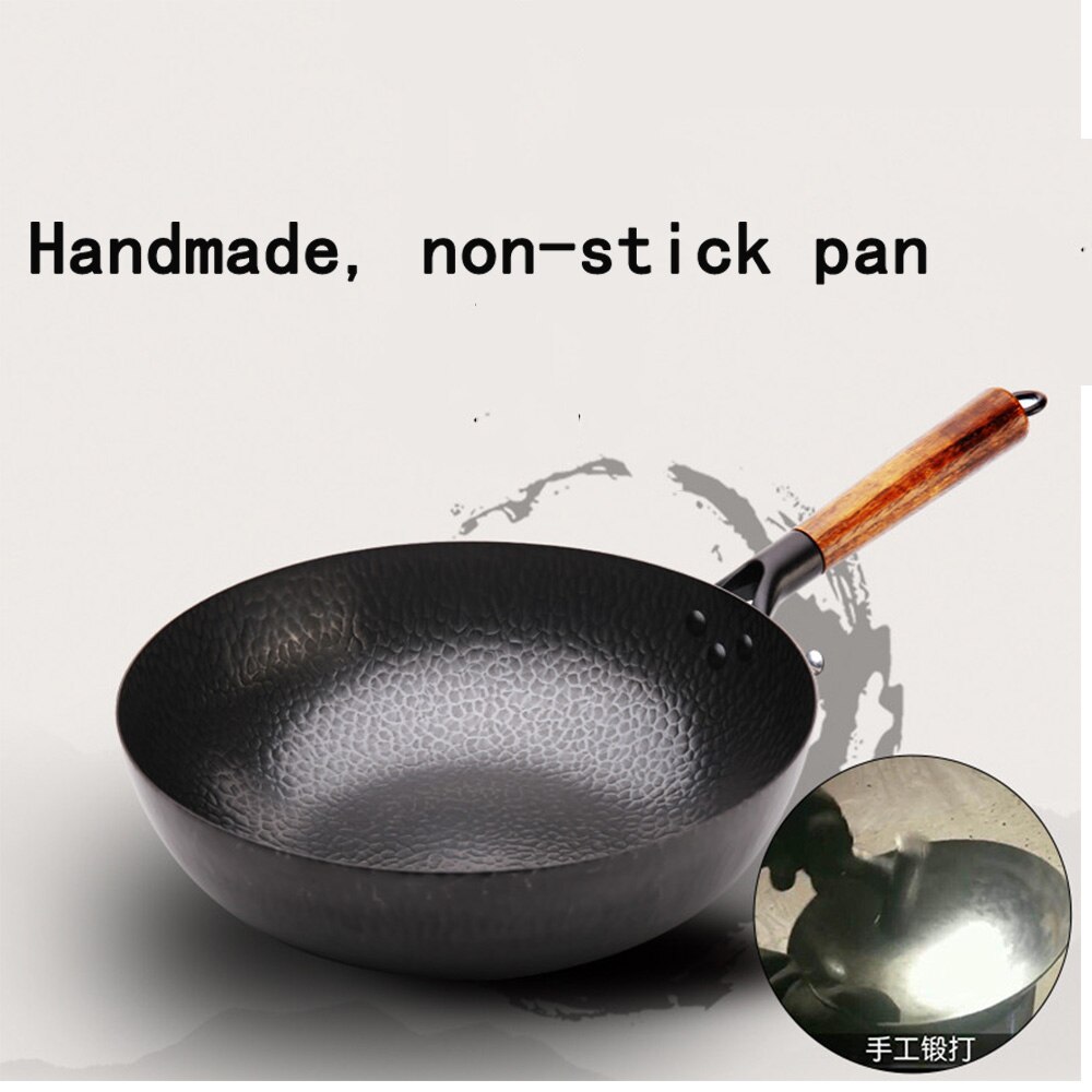 Chinese Traditionele Ijzeren Wok Handgemaakte Grote Koolstofstaal Wok Non-stick Wok Gasfornuis Pan Keuken Fornuis