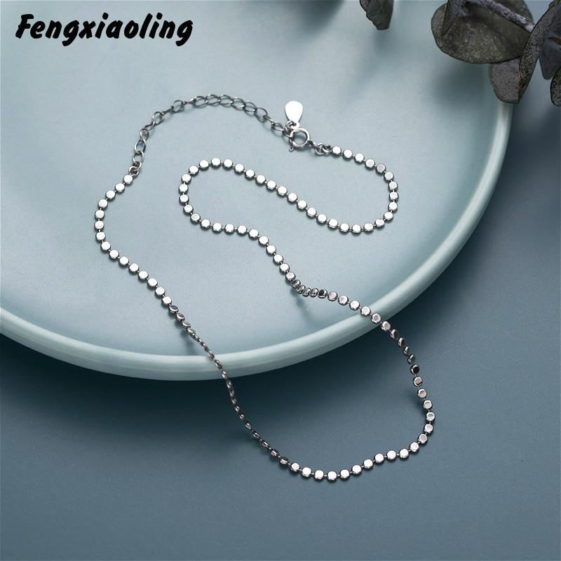 Fengxiaoling 925 Sterling Silber Halskette Einfache Oblate Runde Perlen Silber Halskette Edlen Schmuck Für Frauen