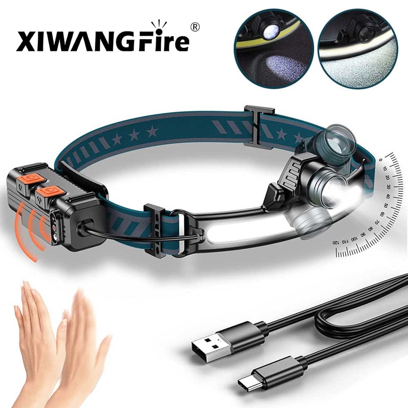 zoom+ Sensor Led XPG + COB Scheinwerfer 2000mAh 18650 USB Kopf Lampe Tragbare Flutlicht Taschenlampe Wasserdichte Laterne