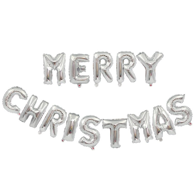 Merry Christmas balloon red green letters decoration balloon bar mall Merry Christmas aluminum film balloon package: Silver