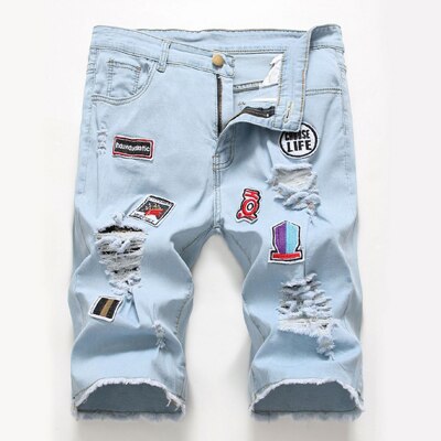 Maxulla denim korte gat jeans mannen Zomer jean denim Elastische shorts wassen patchwork denim mannelijke straat shorts Mla033: Xxxl