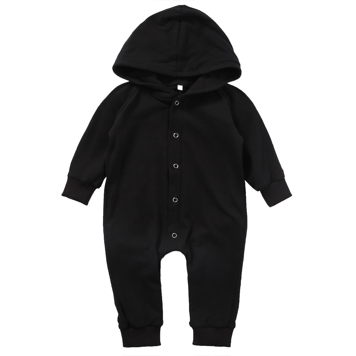Solid Long sleeve Buttons Up Hooded Romper For Baby Boy