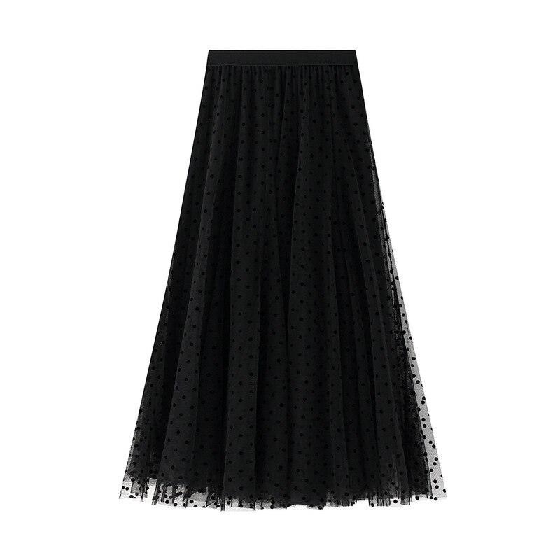 Jupe longue en Tulle pour femmes, Vintage, à pois, noir, kaki, gris, bleu marine, WF0123, été
