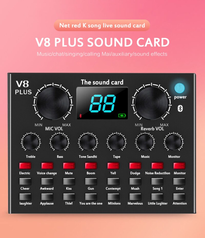 For Cell Phone Computer V8 Plus Bluetooth 4.1 Audio Voice Changer Network Live Broadcast Video Sound Card/voice Changer