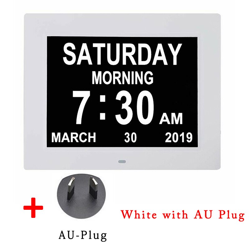 8 idiomas digital dia relógio led calendário dia/semana/mês/ano despertador para idosos demência visão deficiência decoração da casa: white with AU Plug