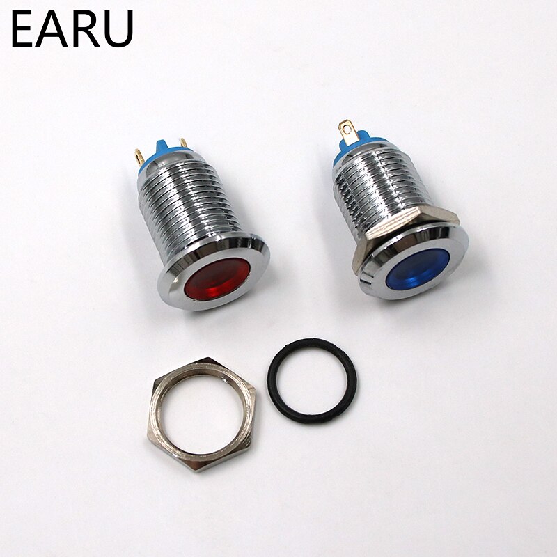 Led metalen indicatielampje 12mm waterdichte signaallamp 3v 6v 9v 12v 24v 110v 220v rood geel groen wit blauw pilootschakelaar lamp