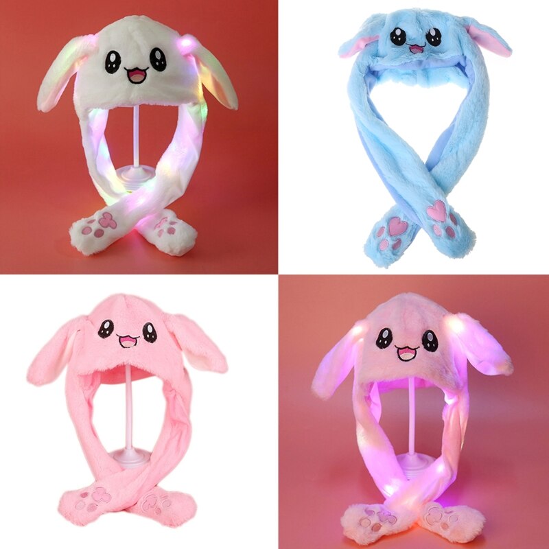 Allumer Chapeau En Peluche avec des Oreilles Mécaniques Dessin Animé Lapin Panda LED Couvre-oreille