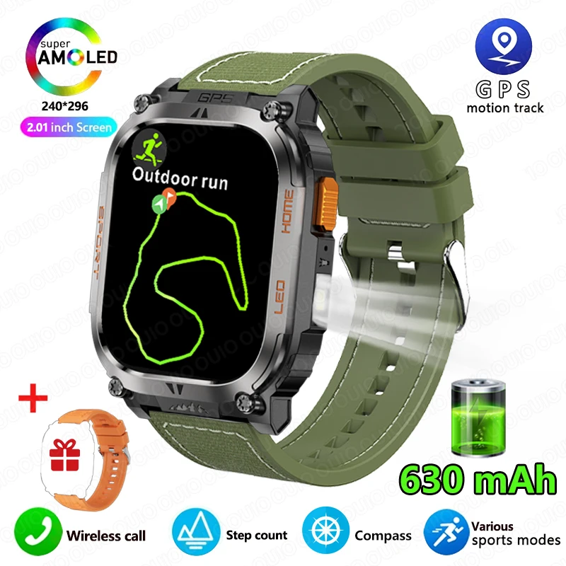 Smartwatch z wbudowanym GPS, wodoodporny IP68, bateria 630 mAh, kompas, barometryczny wysokościomierz, odtwarzanie muzyki Bluetooth, sterowanie głosowe AI, połączenia BT.: żółty