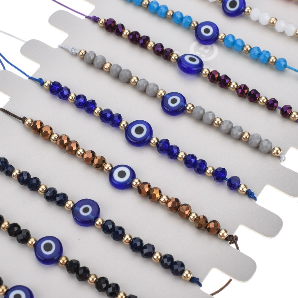 Vrouwen 12 Stks/set Blauw Turkse Evil Eye Charms Weave Armbanden Crystal Bead Verstelbare Touw Ketting Enkelbanden Polsband Girl Sieraden