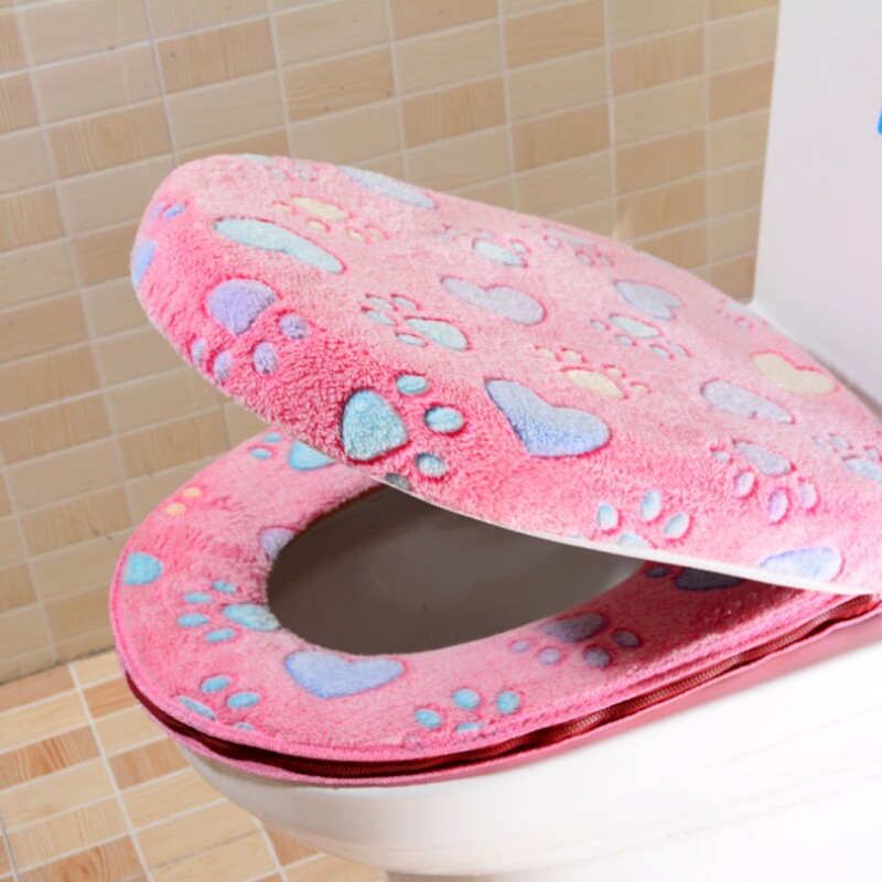 Schlecht-accessoires Winter Toilettensitzabdeckung warm Abdeckung Wc-sitz Baumwolle Linter Reiseset Badematten Toilette: Rosa