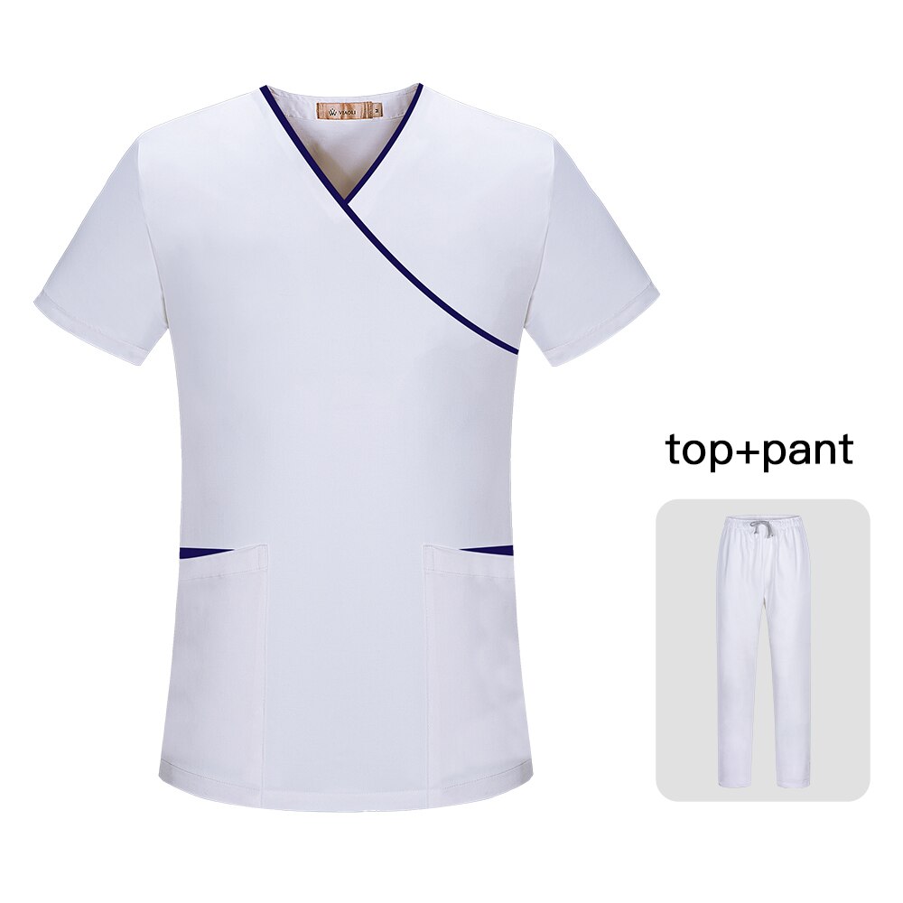 Cuello en V Spa uniformes Set tops + Pantalones de los hombres y las mujeres de manga corta uniformes exfoliantes de laboratorio Servicio de Salud UNIFORME DE TRABAJO ROPA: White / XXL