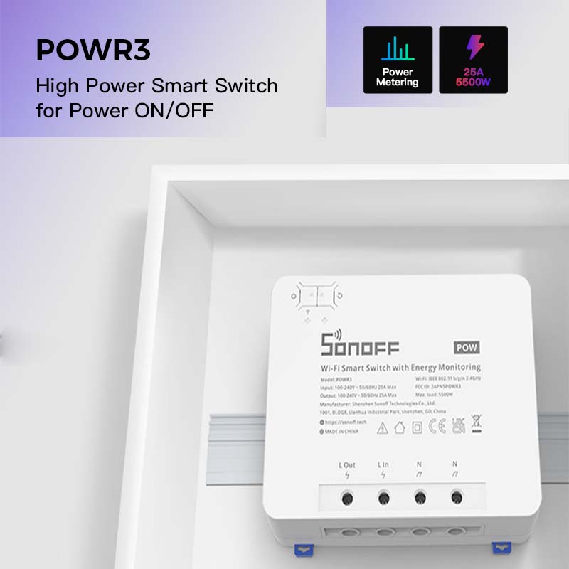 SONOFF POW R3 25A Power Metering WiFi Smart Switch Overload Protection Energy Saving Track on eWeLink Support Alexa Google Home