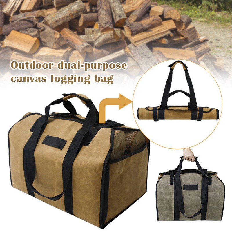 2in1 Waterproof Waxed Canvas Firewood Log Carry Bag Durable Storage Bag Outdoor TT-best