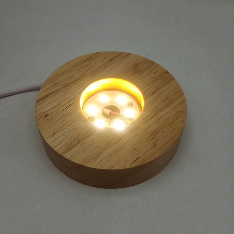 Base de lámpara de madera 3D, Base redonda de luz cálida de noche, soporte de pantalla LED para Bola de pirámide, esferas de cristal, accesorios de iluminación para bricolaje