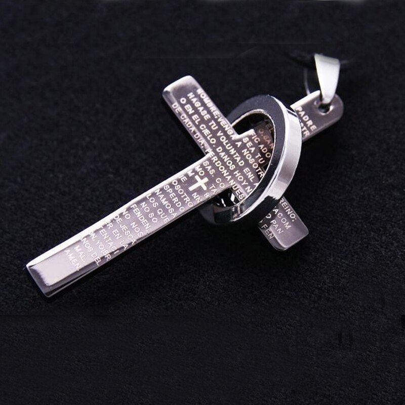 Christian Jesus Single Titanium Cross Necklaces Pendants Women Stainless Steel Gold Silver Black Prayer Choker Men Jewelry: Circle silver