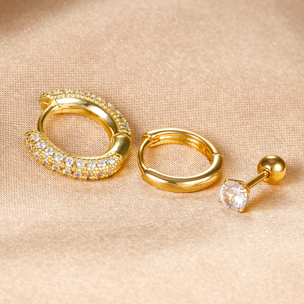 Conjunto de pendientes de aro de círculo redondo para mujer, aretes pequeños de acero inoxidable para Piercing de cartílago, joyería, 3 uds.
