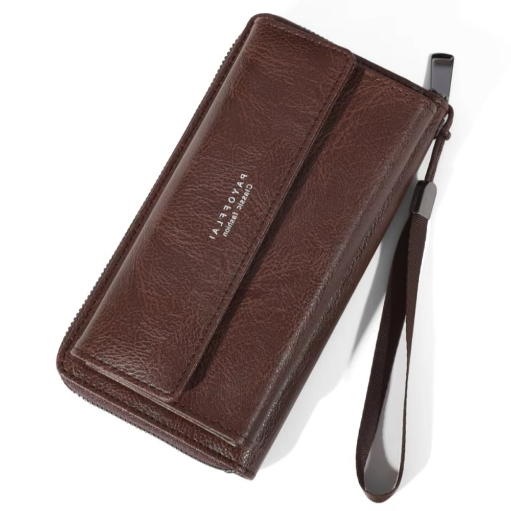 Men Long RFID Blocking Wallet Zipper Multi Card Holder Leather Credit Card Organizer Anti Theft Purse for Men
