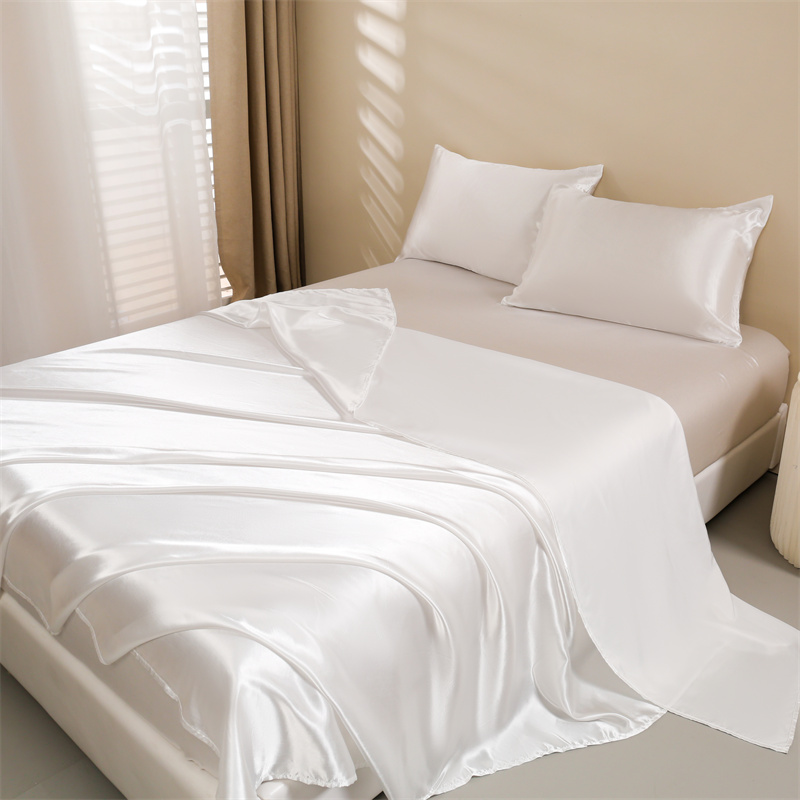 Satin Bed Sheets, Queen Size Sheets Set, 4 Pcs Silky Bedding Set 1 Deep Pocket Fitted Sheet + 1 Flat Sheet + 2 Pillowcases
