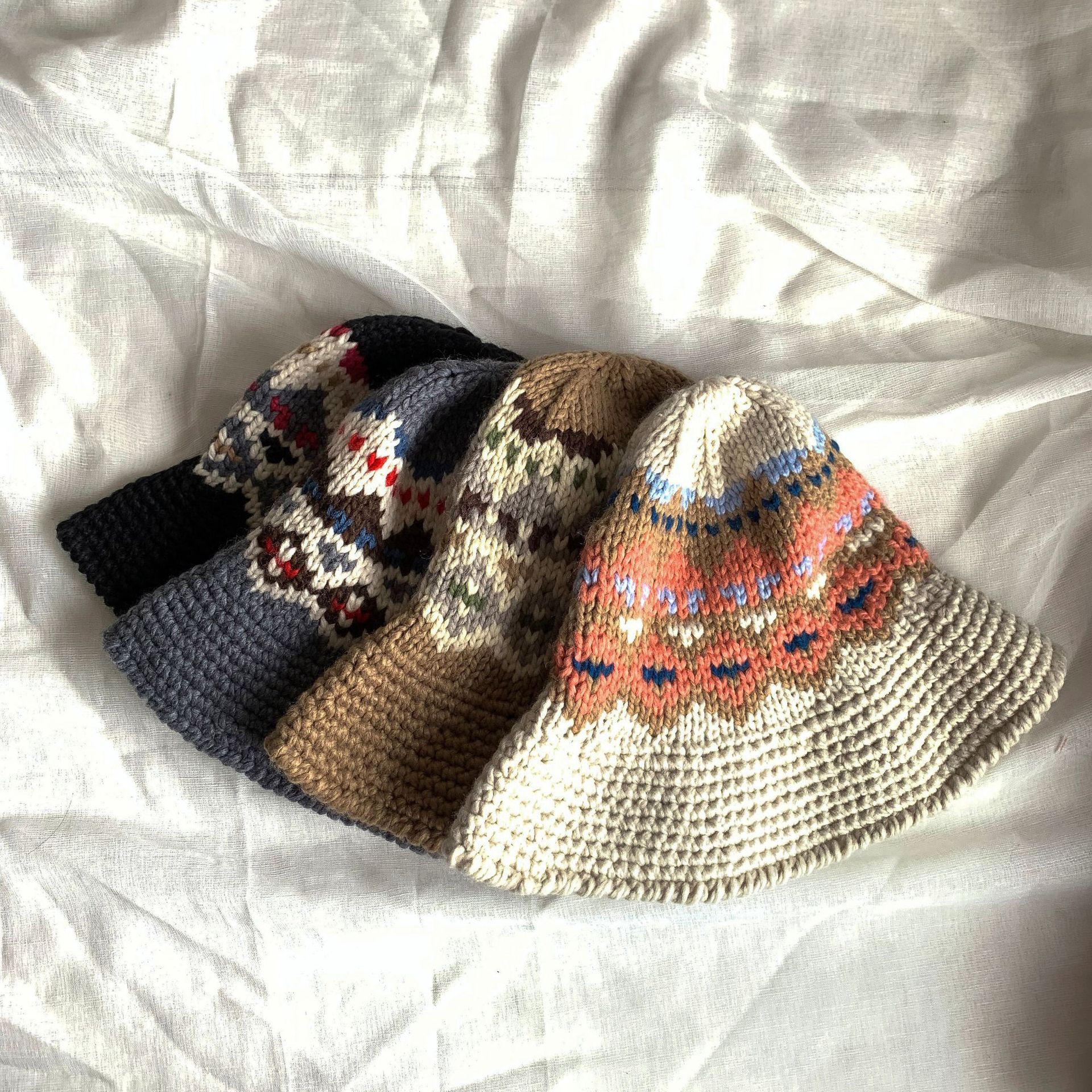 Autumn Winter Knitted Bucket Hats Female Bucket Hat for Women Girl Thickened Soft Warm Fishing Cap Outdoor Lady