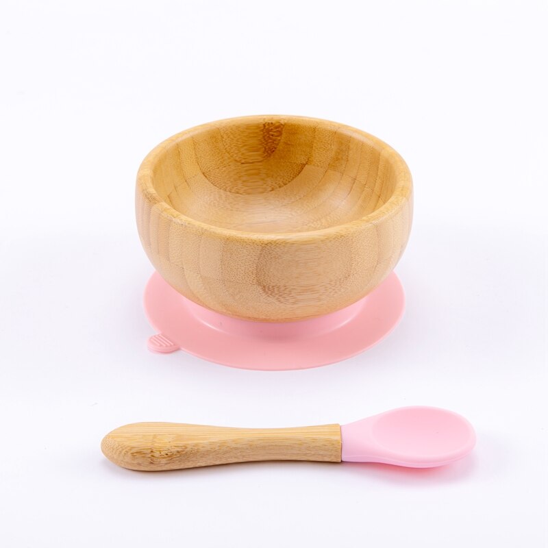 Børneskål sæt baby fodertallerken børn skål & ske sæt sugekop fade bordservice børn baby tallerken baby produkt: Lyserød skål