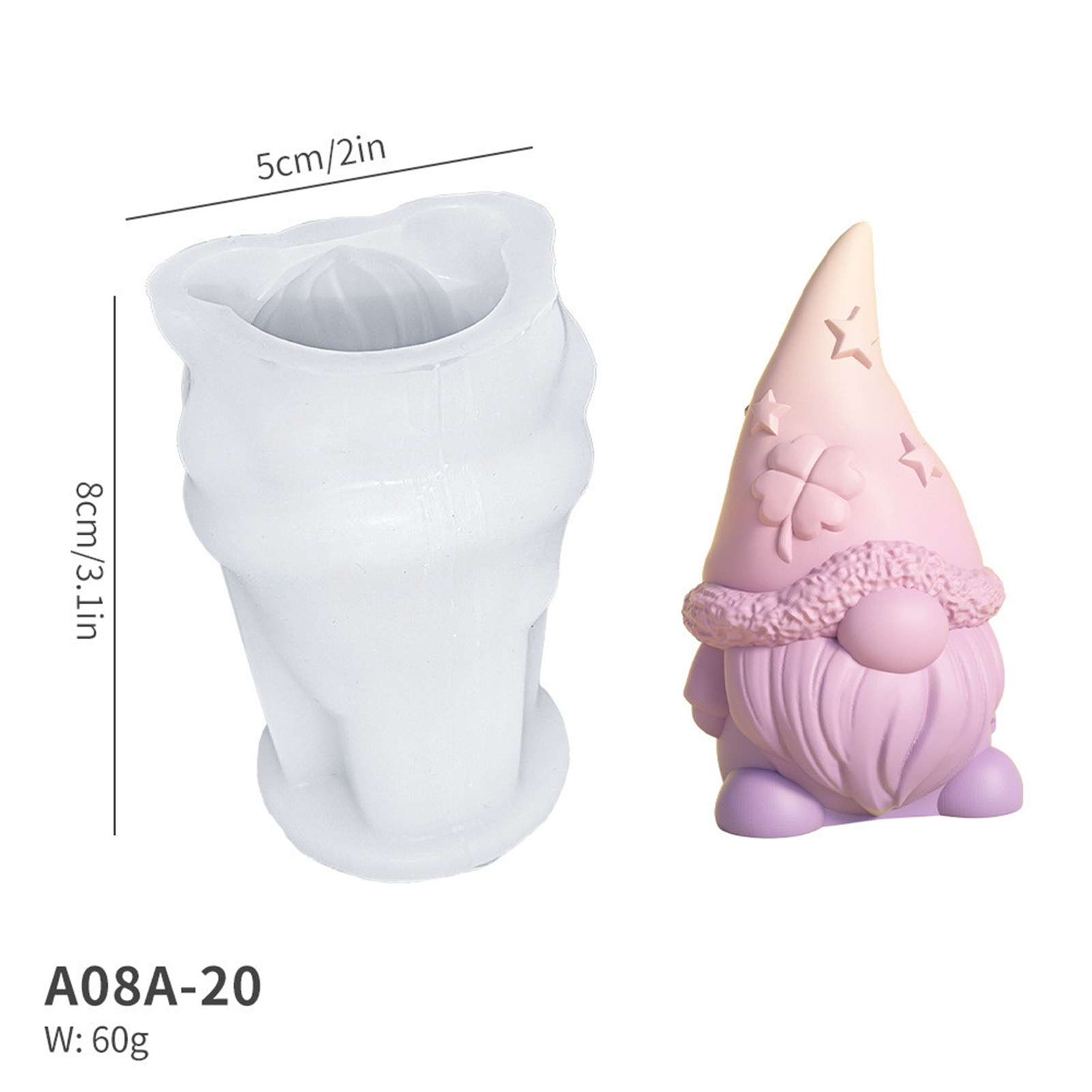 DIY Candle Silicone Mold 3D Gnome Christmas Handmade Gypsum Soap Cement Resin Molds Festival Xmas Candle Making Supplies: Light Grey