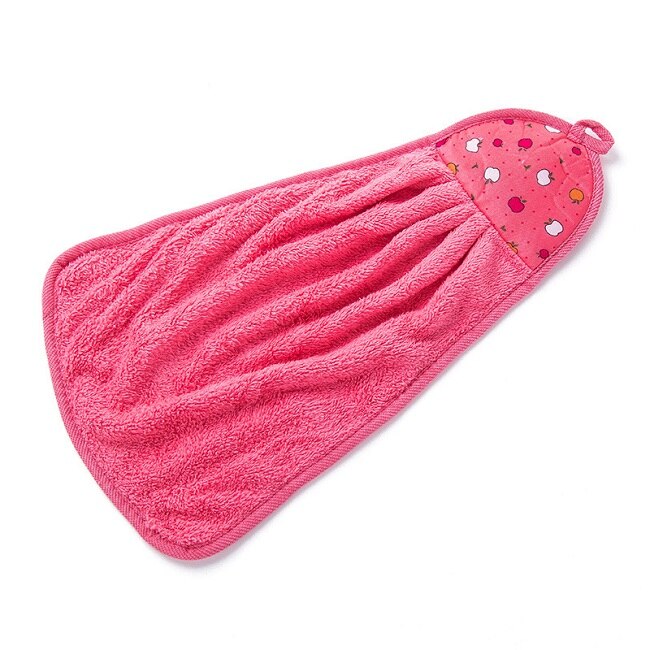 Blød klud tør håndklæde bomuld rent håndklæde hængende køkken badeværelse tyk non-olie-stick opvask hurtigtørrende håndklæde: Rød