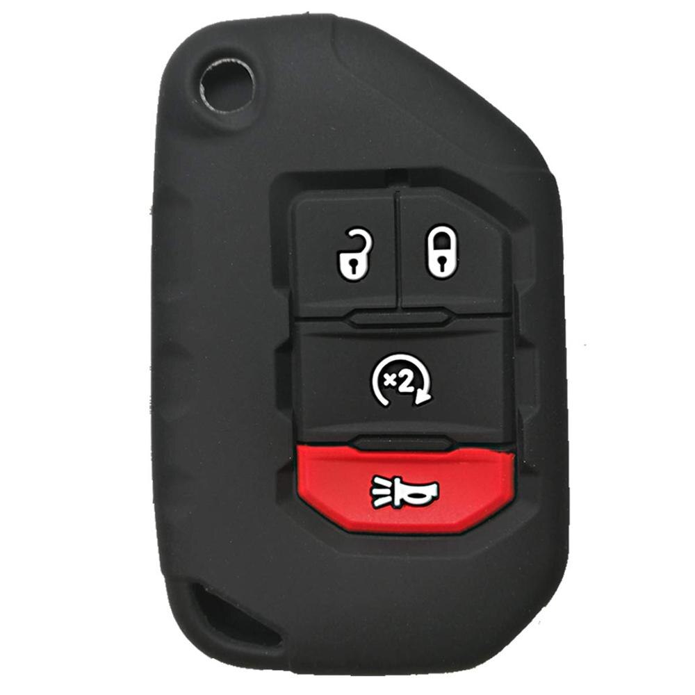 Silicone Cover Case Holder Remote Bag Protector for Jeep Wrangler JL Gladiator JT 4-Buttons Flip Key Fob: Black