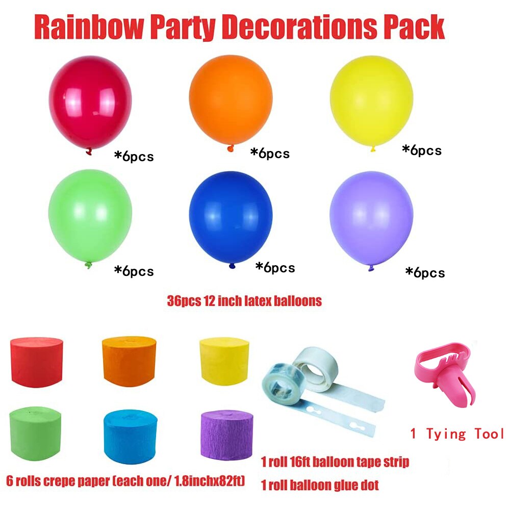 45pcs Rainbow Balloon Arch Kit Birthday Party Decoration Rainbow Crepe Paper Streamer Latex Balloon Baby Shower Supplies: 45pcs