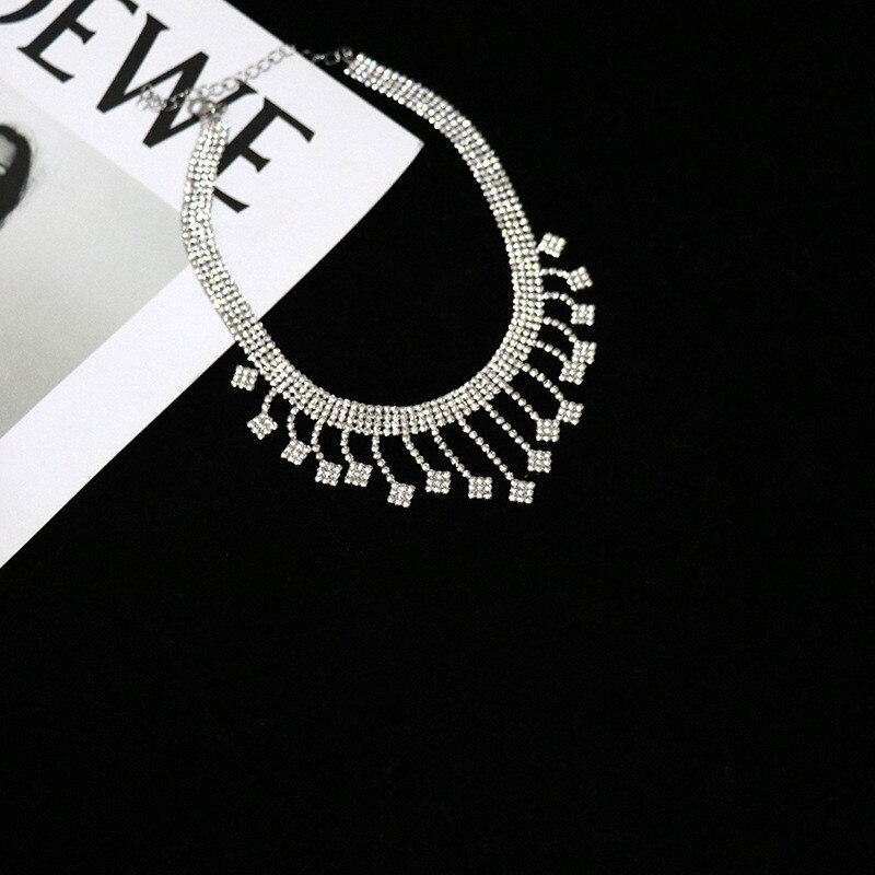 FYUAN Shine Geometric Rhinestones Choker Necklaces for Women Tassel Crystal Necklaces EngagementJewelry Party