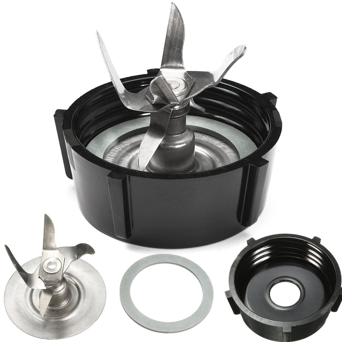 Durable 3PCS/1SET Stainless Steel Silver Black Blade+Sealing Ring Gasket+Base Bottom Cap 6 Point Blade For Oster Blender