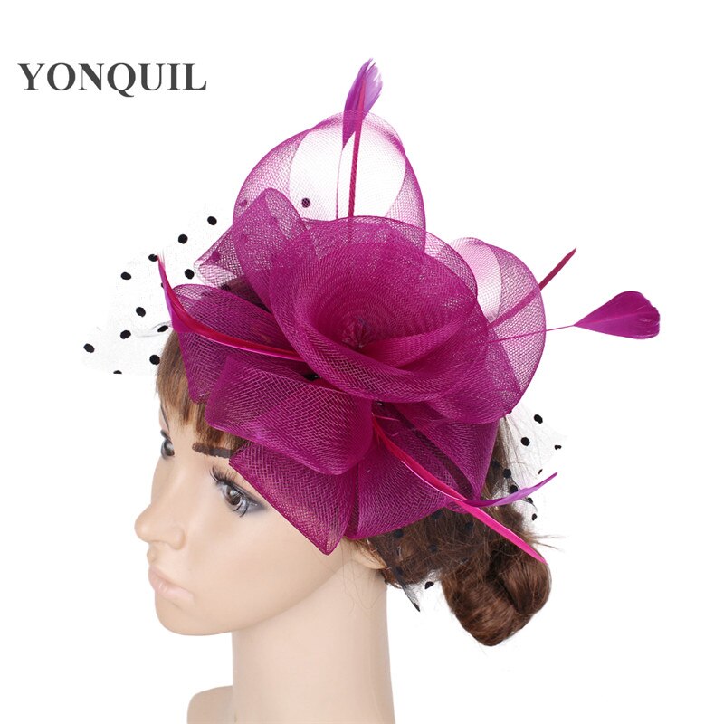 Women Headpiece Multiple Color Crinoline Material Fascinator Headwear Colorful Mesh Show Headpiece Cocktail Hat MYQ039: magenta