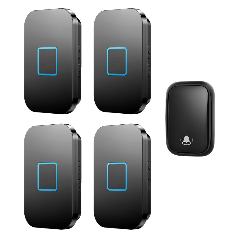 WEMEDA No Battery Wireless Doorbell Self-powered Waterproof 1 Button 4 Receiver Home Call Ring Bell 60 Chimes 5 Volume 0-110DB: black 1x4 / EU