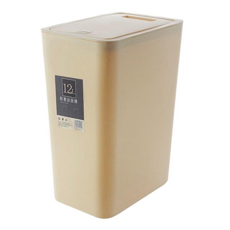 12L Bathroom Trash Can Toilet Kitchen Waste Bin Dustbin Garbage Bin Press Lid: Beige
