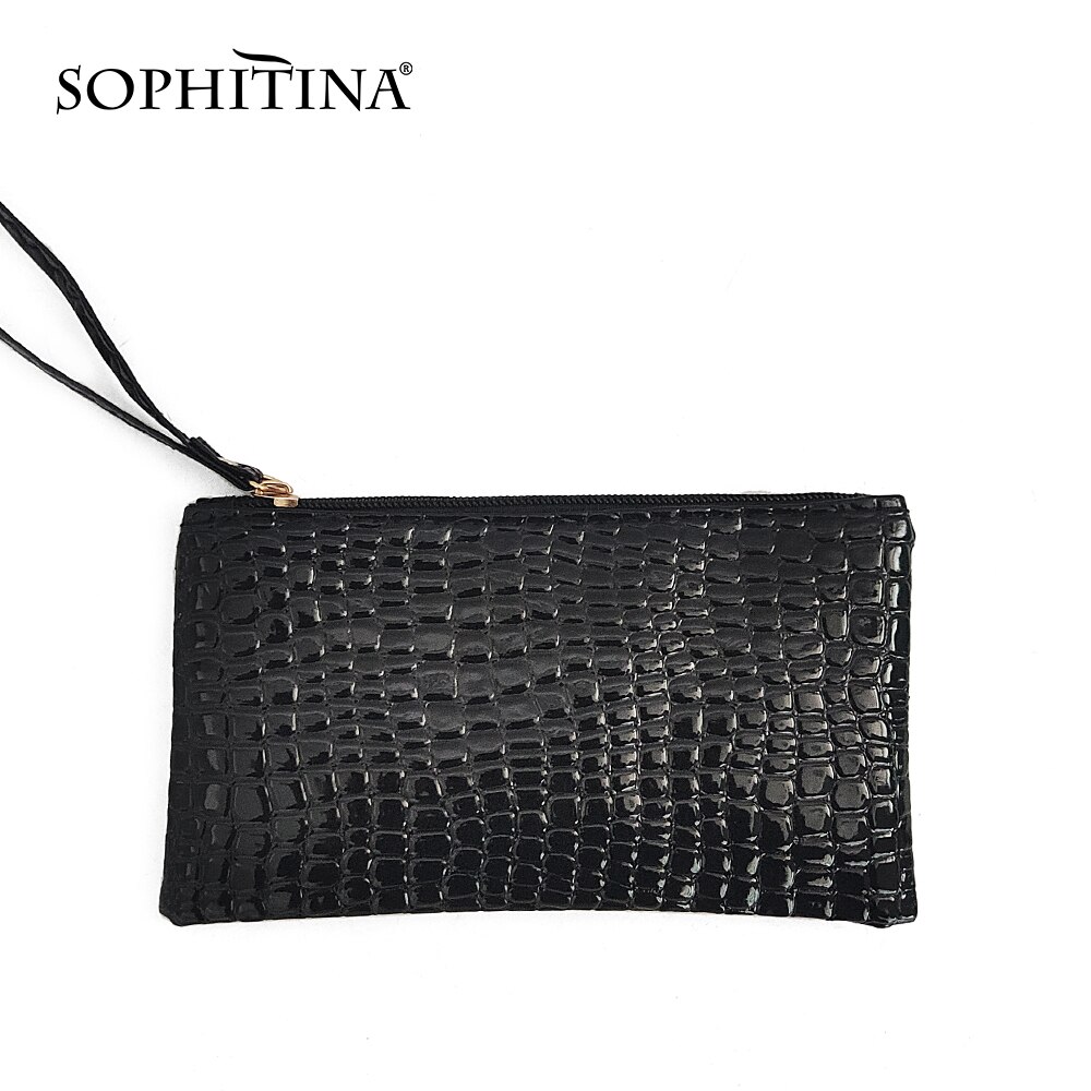Sophitina moda feminina carteira casual xadrez zíper retângulo moedas bolsas de embreagem sacos de telefone clássico preto mini bolsas femininas e2