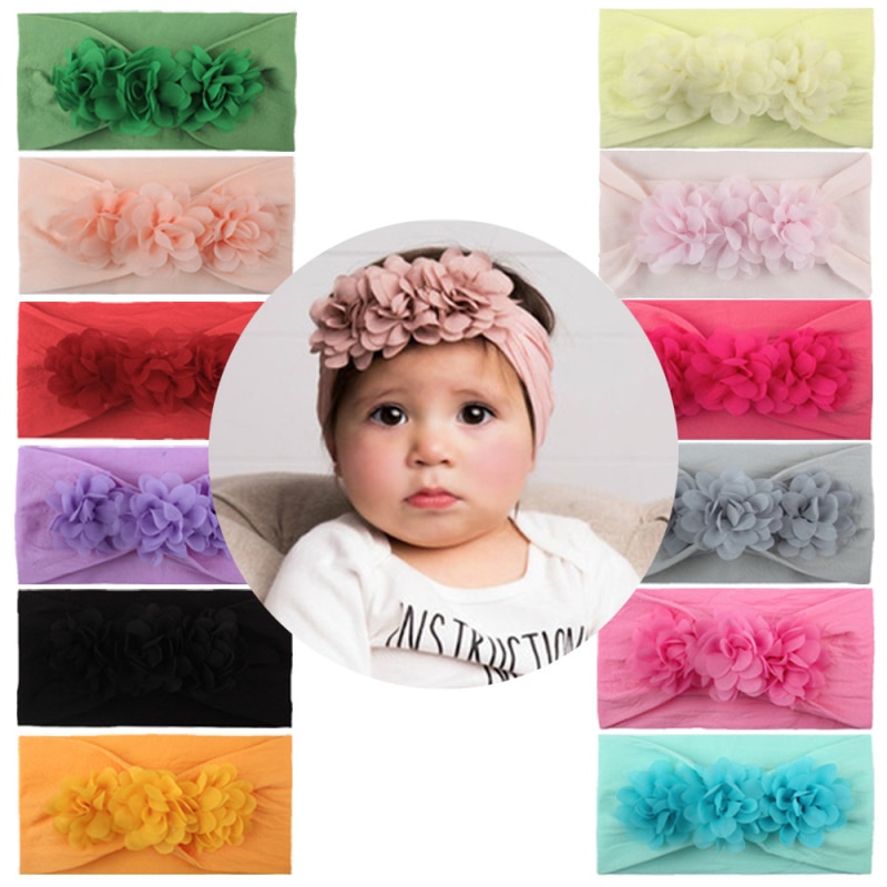 Baby Elastische Hoofdband Tulband Zomer Leuke Chiffon Bloem Haarbanden Voor Baby Meisjes Kids Peuter Haar Accessoires Rekwisieten