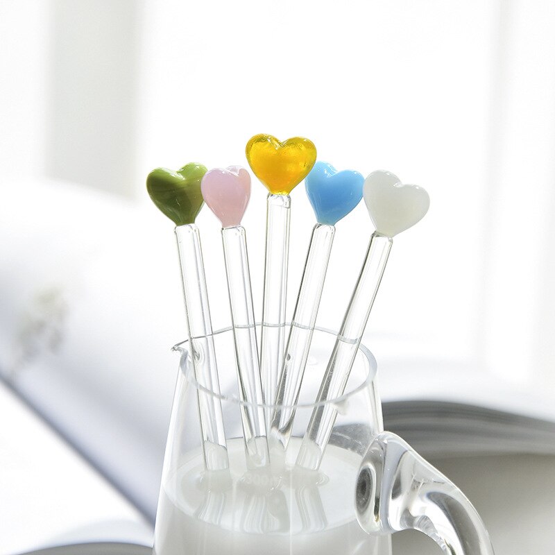 Cocktail Mixed-drink Stirring Stick Love Painted Glass Stirring Stick Cute Long Handle Juice Coffee Extension Spoon
