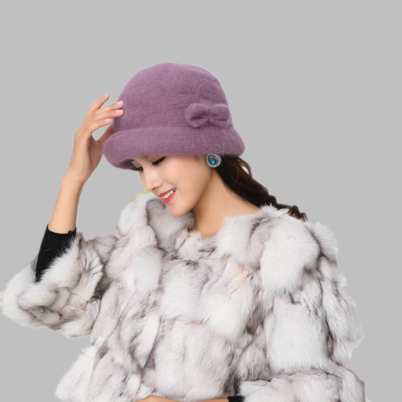 Dam vinter varm mössa 100%  kanin ull varma blomma floppy hattar för kvinnor medelålders kvinnliga hink fedoras hattar för mamma