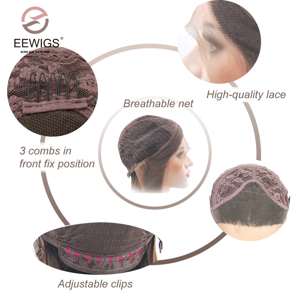 EEWIGS Glueless Dark Purple Long Wavy Synthetic Lace Front Wig With Natural Hairline 13x4 Heat Resistant Wigs For Black Women