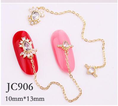 Bijoux d'ongle rouge avec zircon et chaîne, décoration autocollante avec diamant, licorne, , directement depuis l'usine,: 906
