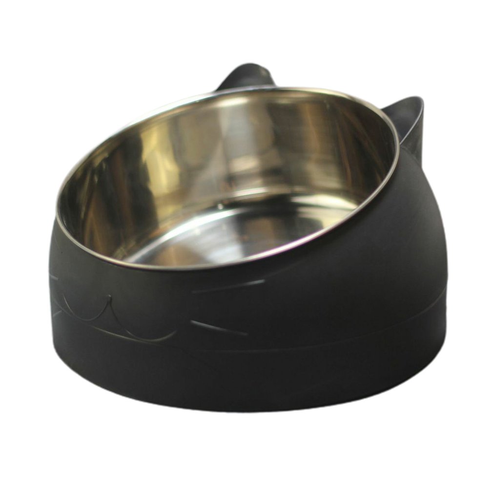 Cuenco de acero inoxidable antideslizante para gatos, Base para cachorros, alimentador de agua potable, plato inclinable de protección para el cuello, cuenco para mascotas