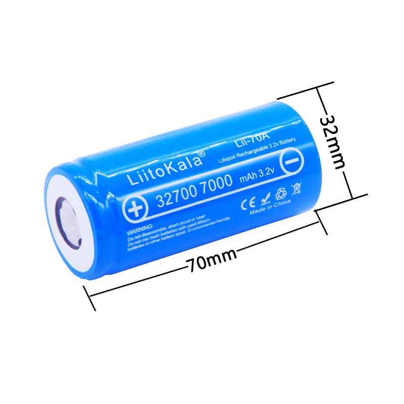 LiitoKala 32700 celdas lifepo4 7000 mah 3,2 V, batería recargable con parte superior plana LiFePO4 para linterna 32700 batería 6500 6 uds.
