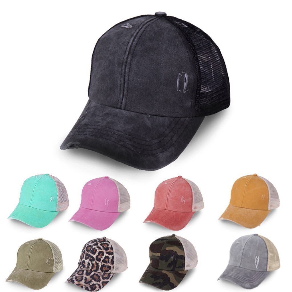 Paardenstaart Baseball Cap Vrouwen Patchwork Verontruste Gewassen Katoen Caps Casual Zomer Snapback Hoed Rand Vader Hoeden