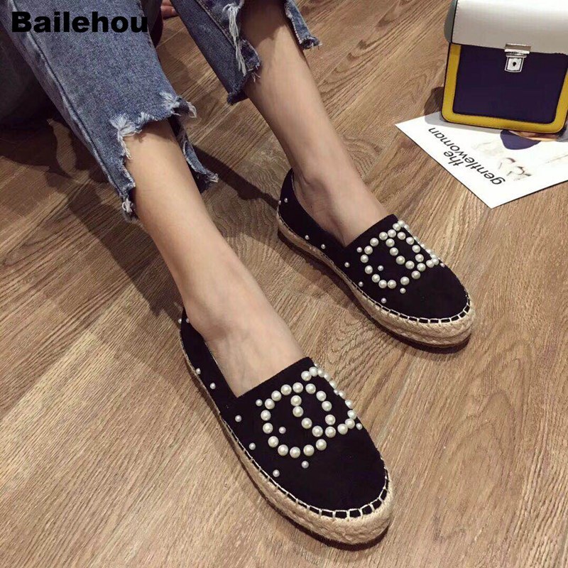 Dames platte schoenen parel loafers riet hennep stro visser platte hak schoenen ronde neus instappers casual schoenen schoenen